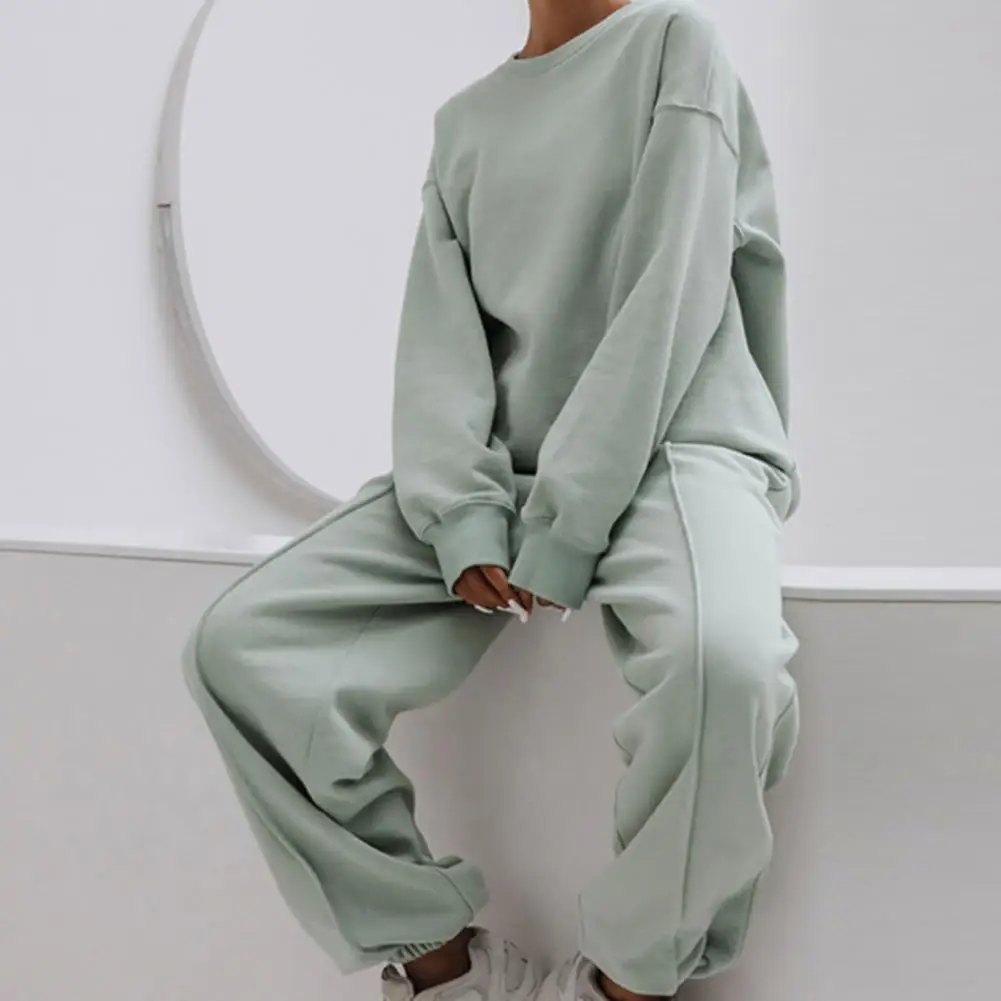 Tinta unita manica lunga abiti da donna tuta a due pezzi felpa o-collo felpe con cappuccio elastico in vita pantaloni Set da corsa Jogger