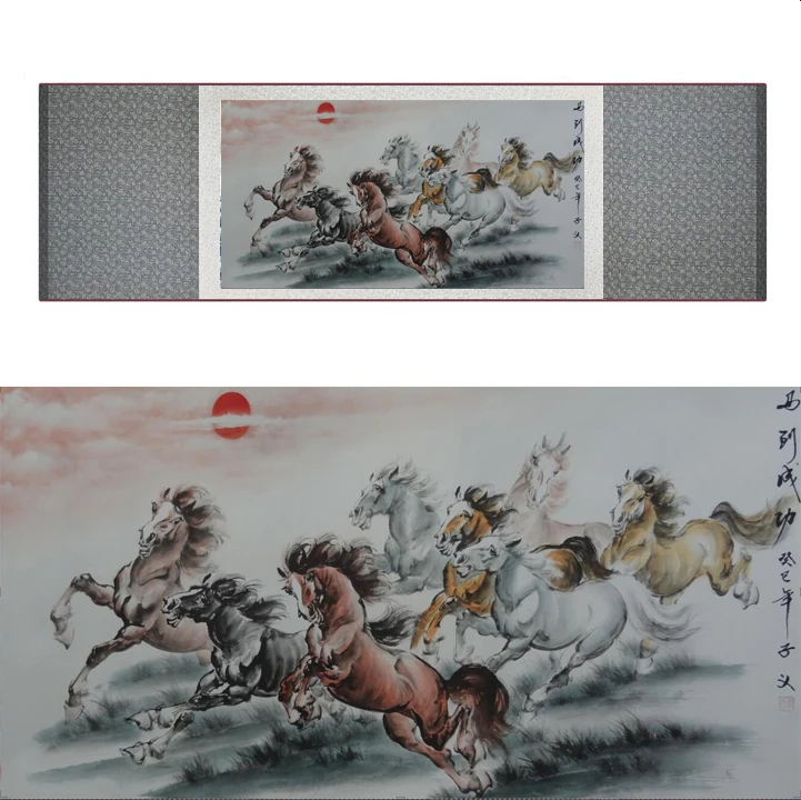 

Chinese Horse silk painting Horse art painting Silk scroll art painting eight horse painting19082422