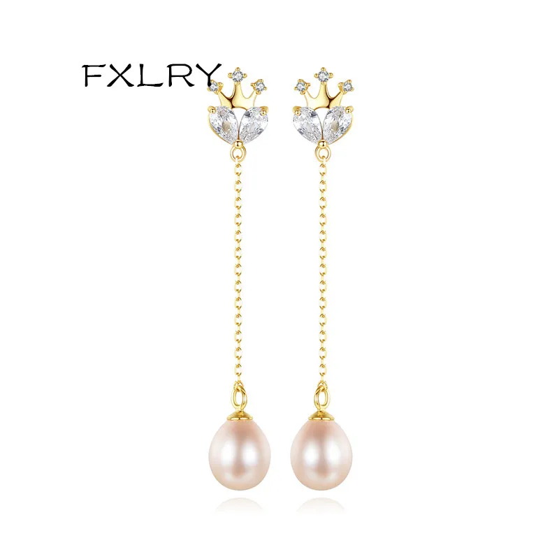 

FXLRY Elegant Micro-inlaid Zircon Long Freshwater Pearl Tassel Earrings For women Jewelry