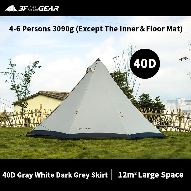 3F UL GEAR Pyramid namiot Tipi 40D/210T Outdoor duży namiot 4-6 osób 3 sezon wiatroszczelny namiot Camipng ze spódnicą śnieżną