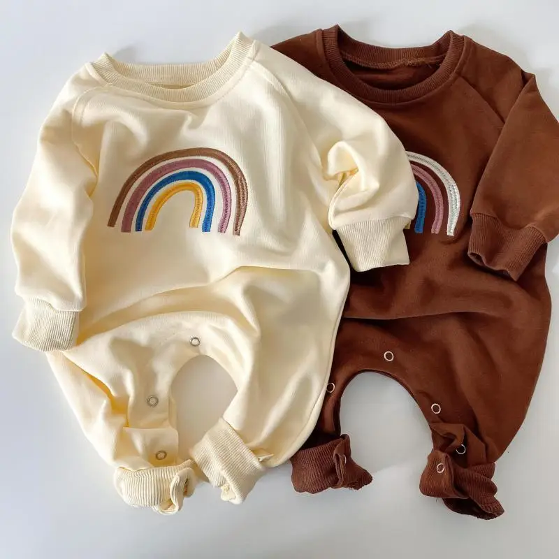 Baby Romper Embroidery Rainbow Romper Infant Girls Boys Clothing Autumn Cotton Baby Long Sleeve Rainbow Jumpsuit