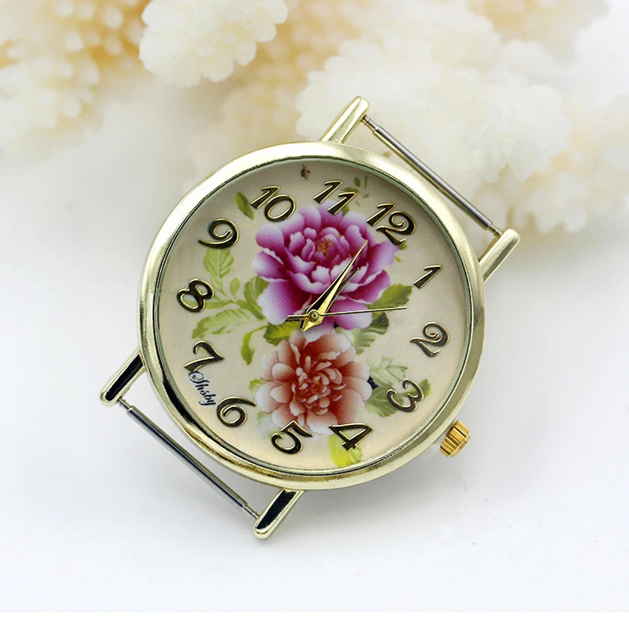 Shsby Diy Personality Watch Header New Style Gold Flower Head With Cloth Strap  Watch Accessories 83~95