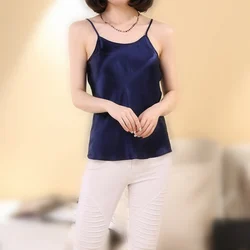 Women's 100% Real Silk Satin Silk Camisole Top Vest Sleepwear Spaghetti Straps M L XL 2XL 3095