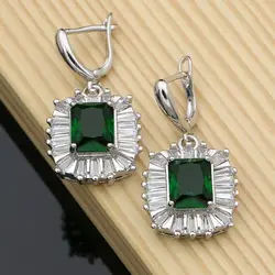 Bohemia 925 Sterling Silver Earrings for Women Natural Green Cubic Zirconia White Crystal Round Stone Fashion Earrings Jewelry