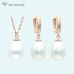 S&Z DESIGN New Fashion Imitation Pearls Water Drop Earrings 585 Rose Gold Color Jewelry Sets For Women Wedding Party Jewelry