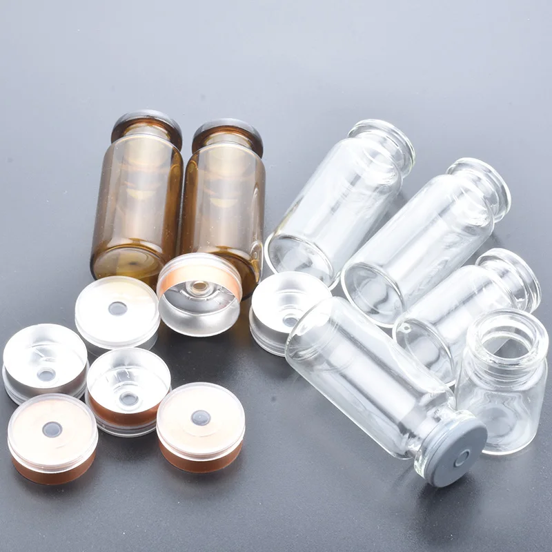 50 sztuk 10ML fiolka z przezroczystego szkła do wstrzykiwań z centrum z tworzyw sztucznych aluminium czapka 10CC przezroczysty płyn medycyna pojemniki szklane