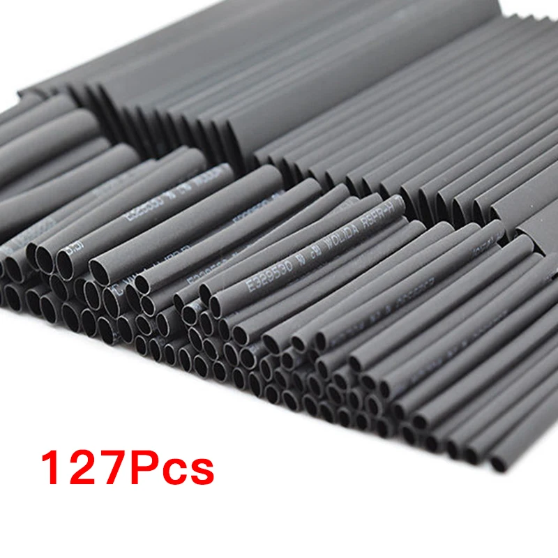 127 pcs Black Heat Shrink Tube Short Tubing Set 2:1 Polyolefin Shrinking Wire Sleeving Wrap Cable Kit Width 2mm 5mm 10mm 13mm