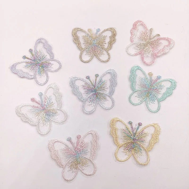 

40Pcs/Lot 5*4CM Mesh Butterfly Appliques For DIY Handmade Children Headwear Accessories Patches