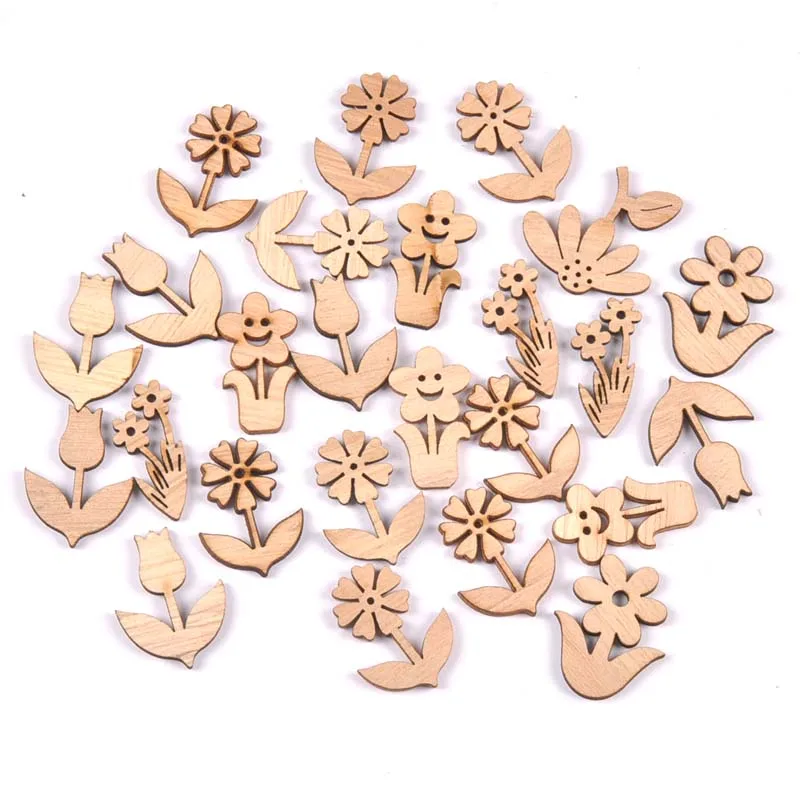 25pcs Natural Wooden Scrapbooking Art Craft for Halloween/Leaf/Flower Embellishments Handmade Home Decoration 20-30mm mt2731