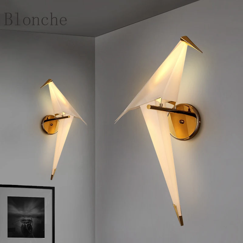 

LED lamp with Bird Design Wall Lamp Bedside wall sconces Creative Origami Crane Light for Loft Bedroom Study Foyer Dining Room