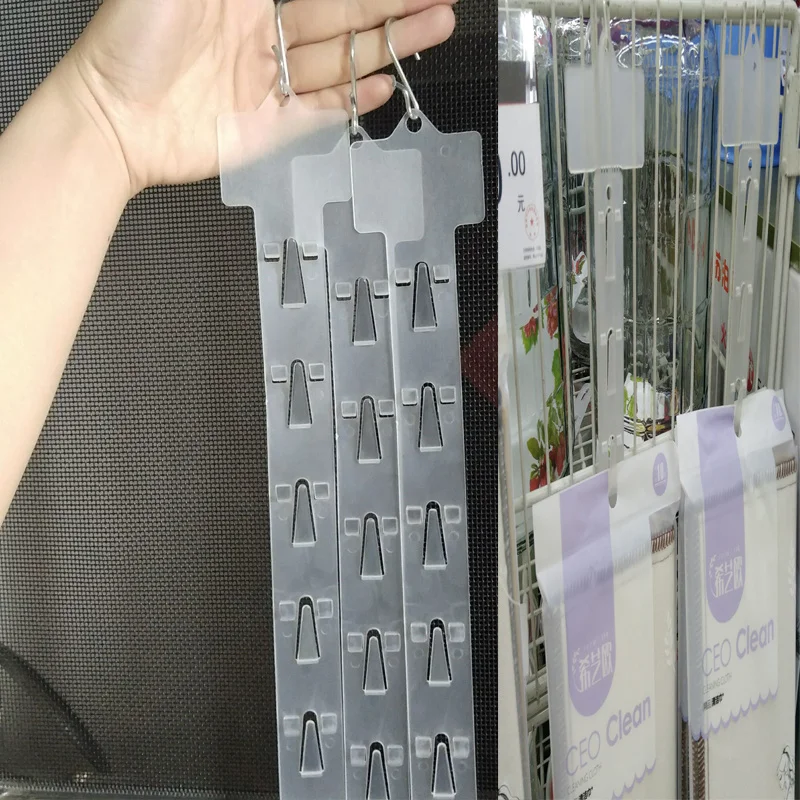 2Pc Plastic Merchandise Clear Display Hooks Strips With Clips Snack supermarket Hanging Commodity Promotion Retail Storage Strip