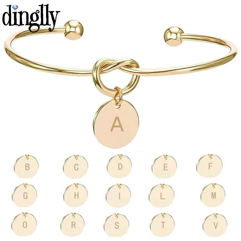 Dinglly Hot Golden English Letter Charm Bracelet Bangle For Women Men Lover Friend Name Initials Couple Opening Heart Bracelets
