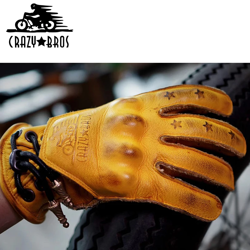 

UglyBros Motorbike Gloves Retro Genuine Leather Motorcycle Gloves motor Gloves breathable anti-fall Racing Glove Guantes Moto