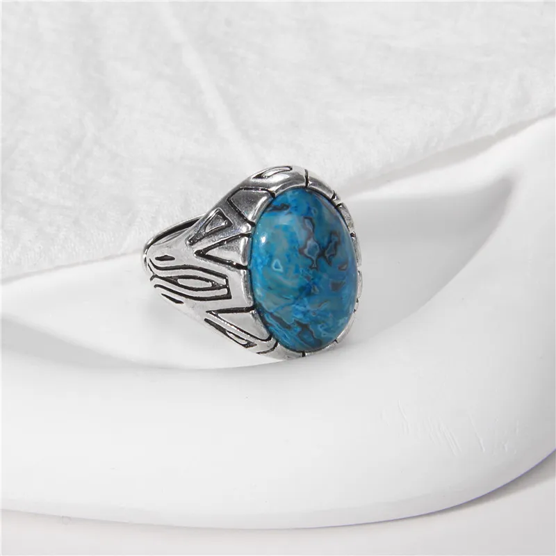 Vintage Natural Stone Rings Silver Color Cabochon Opal Rings for