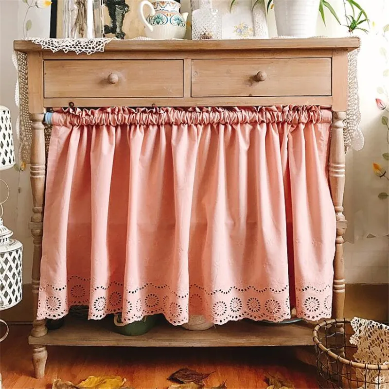 

Free Shipping Pastoral Pink Half Curtain Lace Coffee Curtain Kitchen Short Small Blinds Home Window Shades Valance Purdanh Drape