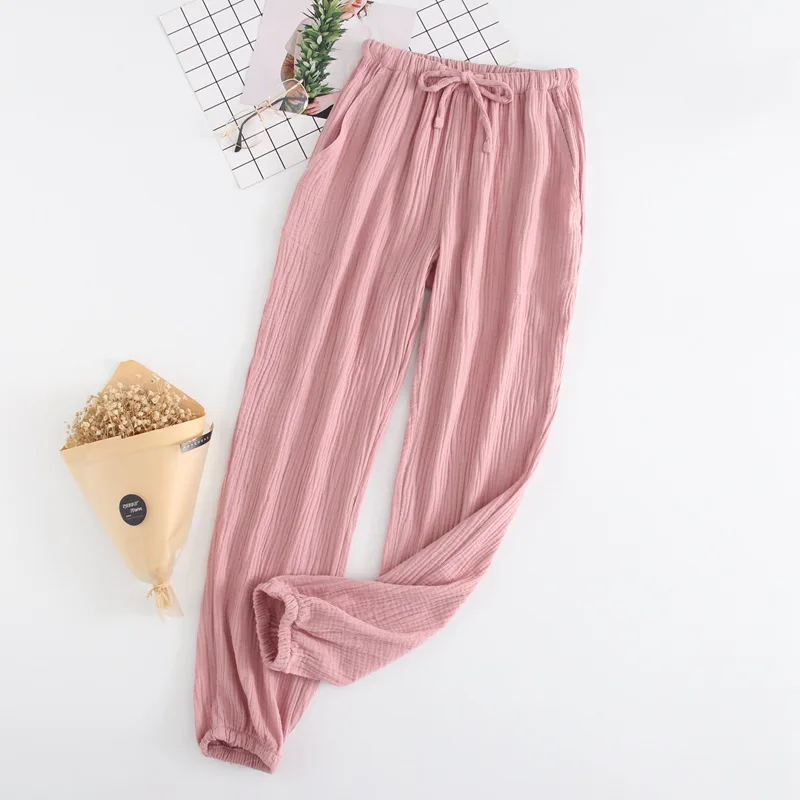 NHKDSASA Japanese Pajamas Men And Women Home Pants Cotton Washed Double Gauze Loose Comfortable Trousers Casual Pants