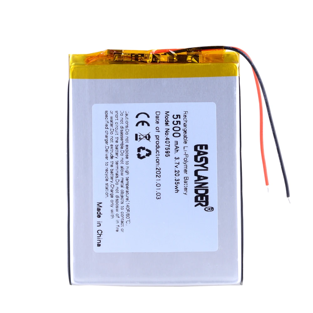 407595 3.7v 5500mah Rechargeable Lithium Li-ion Polymer Battery for android Tablet PC E-Book
