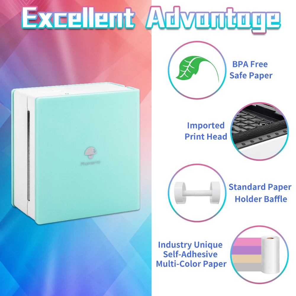 Phomemo M02 Wireless Label Printer Pocket Portable Label Printer Bluetooth-Compatible 53mm Thermal Label Maker Inkless Printing