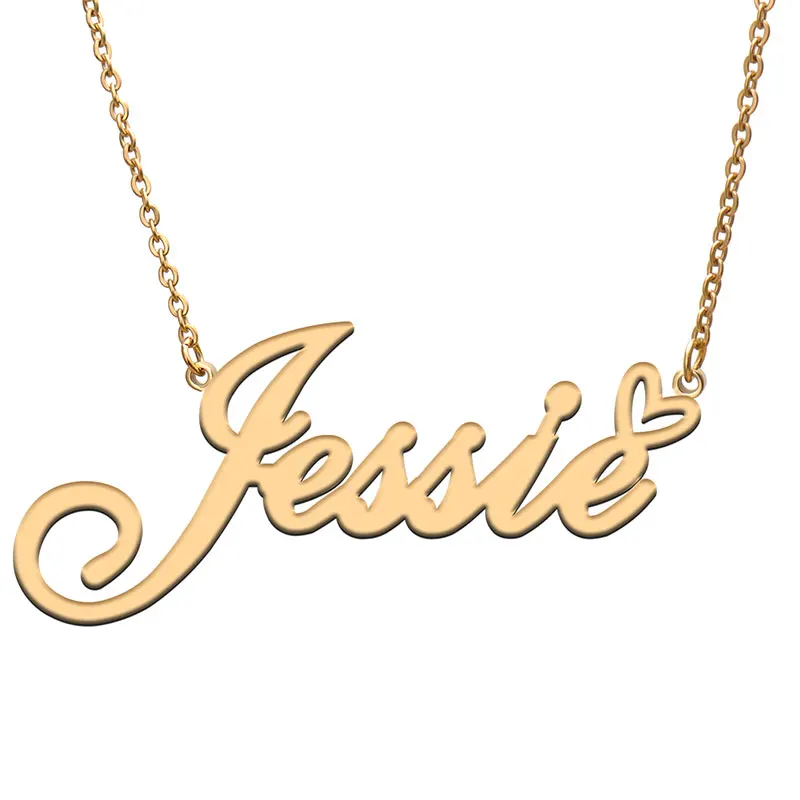 Jessie with Love Heart Name Necklace for Women Stainless Steel Jewelry Nameplate Pendant Femme Mother Child Girls Gift