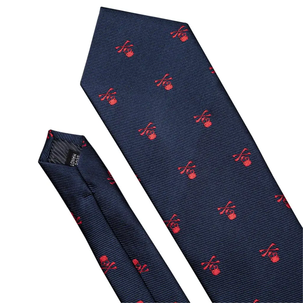 Fashion Designer Red Skull Men Tie Set 8.5cm Silk Handkerchief Ties For Men Gift Wedding Business Barry.Wang Gravata Necktie