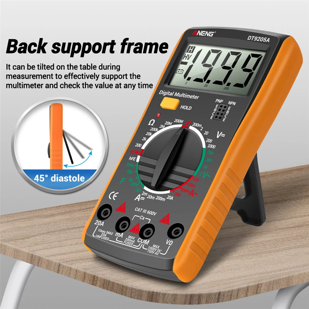 DT9205A LCD Digital Multimeter Portable AC DC Volt Voltmeter Ammeter Ohm Voltage Capacitance Resistance Tester Meter