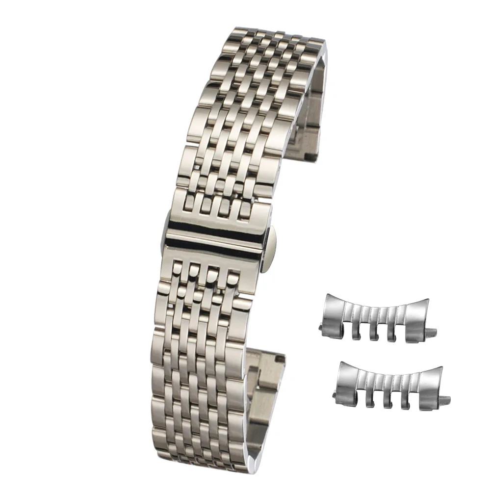 2in1 Curved End Watch Strap 18mm 19 20mm 21mm 22mm Wrist Band Replacement Watchband Stainless Steel Butterfly Clasp Belt