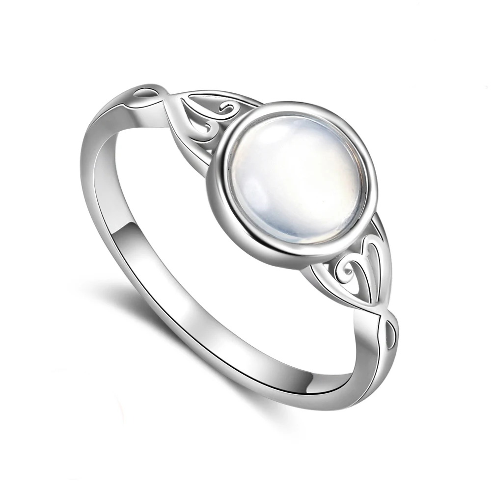 Classic Silver Color Moonstone Ring Round Female Rings Fashion Jewelry for Women Wife Party Wedding Gift