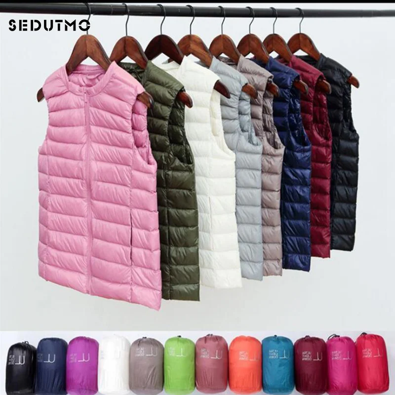 SEDUTMO Winter Ultra Light Duck Down Women Jackets Short  Vest Coat Slim Spring Waistcoat ED921