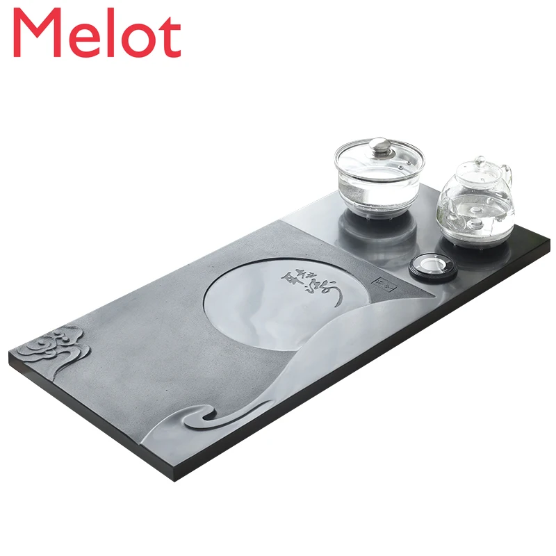 Customized Natural Black Gold Stone Tea Tray Set Household Induction Cooker Integrated Automatic Water Tray Teaware Tea Platform