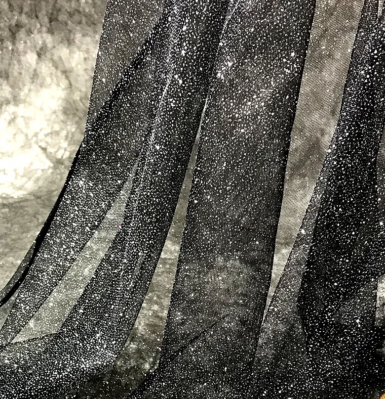 Late night starry sky Special black glitter sequin mesh designer fabric performance clothing stretch fabric yarn