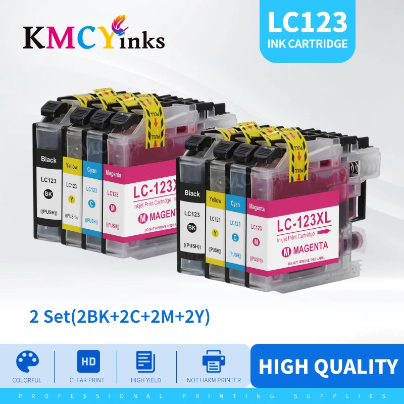 KMCYinks For Brother LC123 Ink Cartridge Compatible For MFC-J4510DW MFC-J4610DW Printer Ink Cartridge LC 123 MFC-J4410DW J4710DW