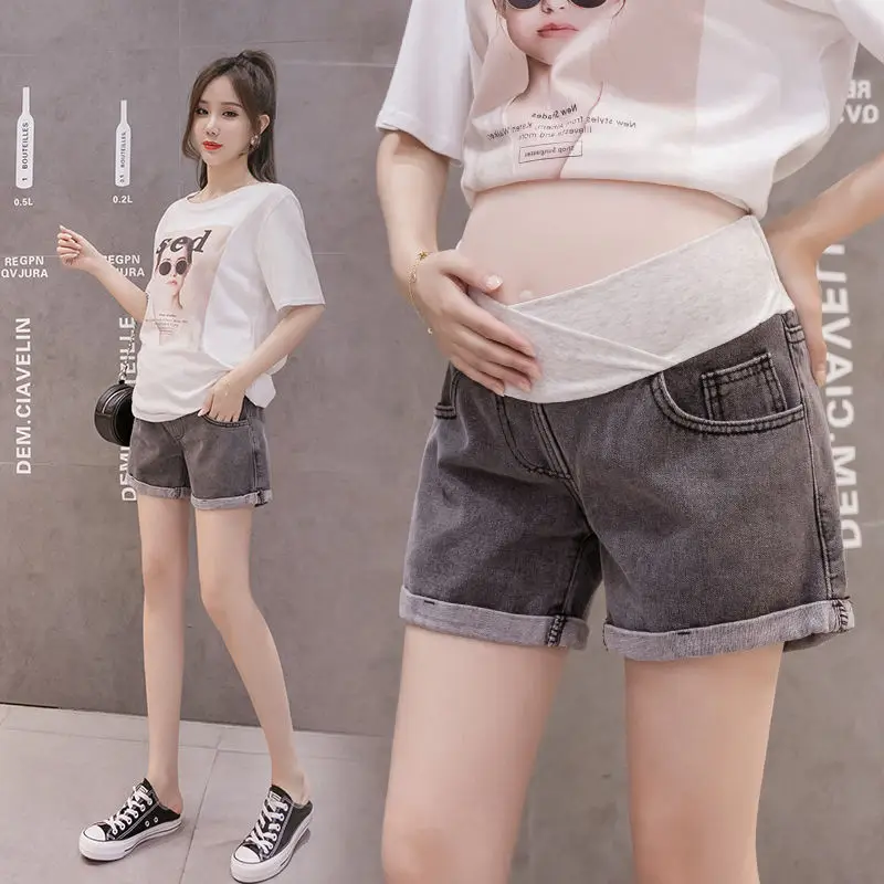 2020 Pregnant Women\'s Shorts Summer Wear Low-waisted Denim Shorts Summer Wear New Spring Loose Pants for Pregnant Women Clothes