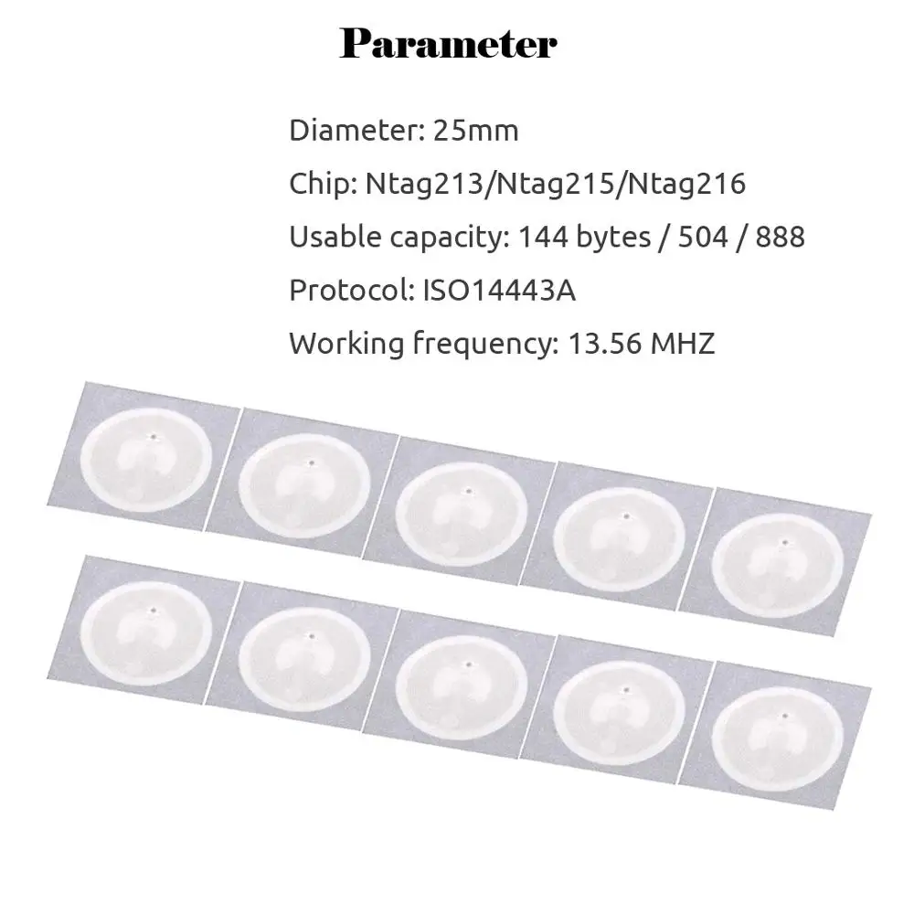 10pcs 100pcs Ntag213 Ntag215 Ntag216 NFC Tag 13.56MHz ISO14443A Sticker Ntag 213 Phone Available RFID Adhesive Label