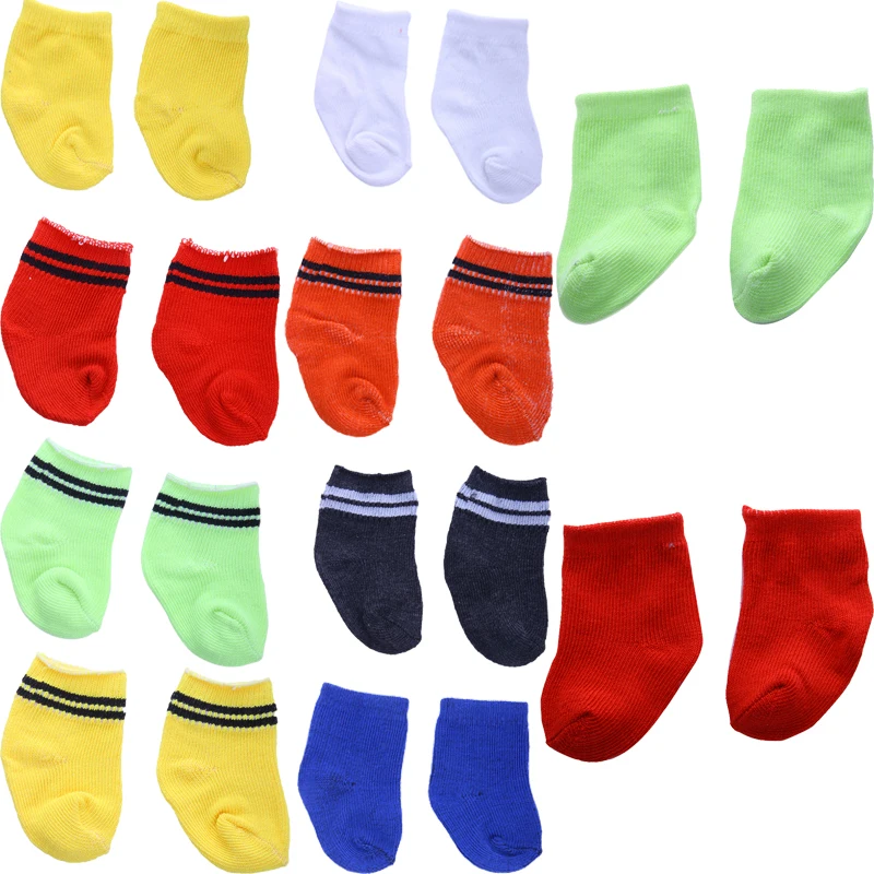 Doll Socks Striped&Solid Color Socks For 18 Inch American & 43Cm Baby  New Born Doll  For Our Generation Doll Daily Life