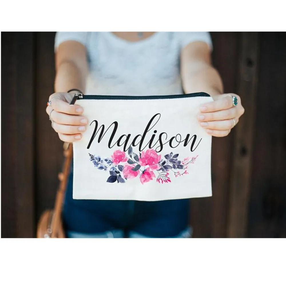 

Bride Printed Makeup Bag Letters custom floral Toiletry Storage Bags Cosmetic Purse Wedding Bridesmaid Make Up bag Organizer Bag