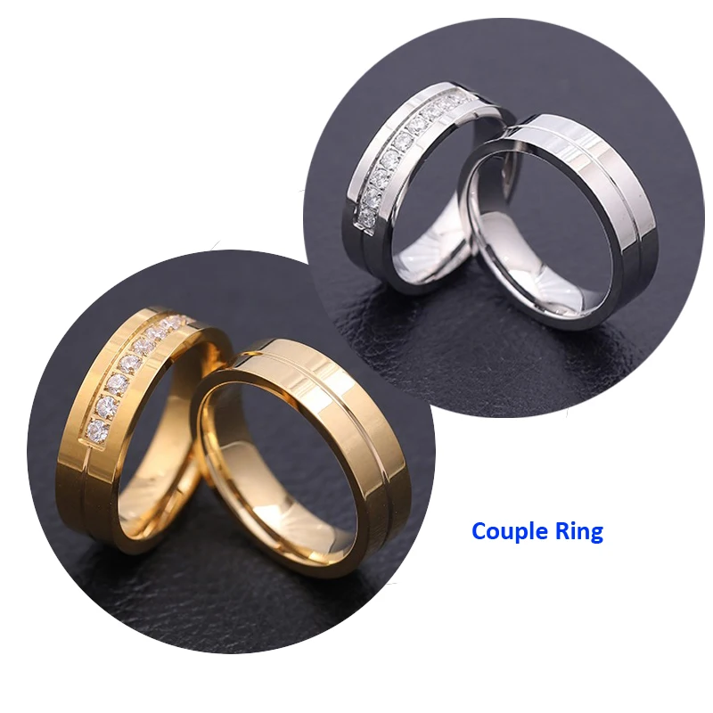 Imagen 5: 1 pieza de anillo chapado en tono dorado y plateado de acero inoxidable de titanio para hombres y mujeres, diamantes de imitación, circonita cúbica, amante, pareja, regalo de joyería para dedo