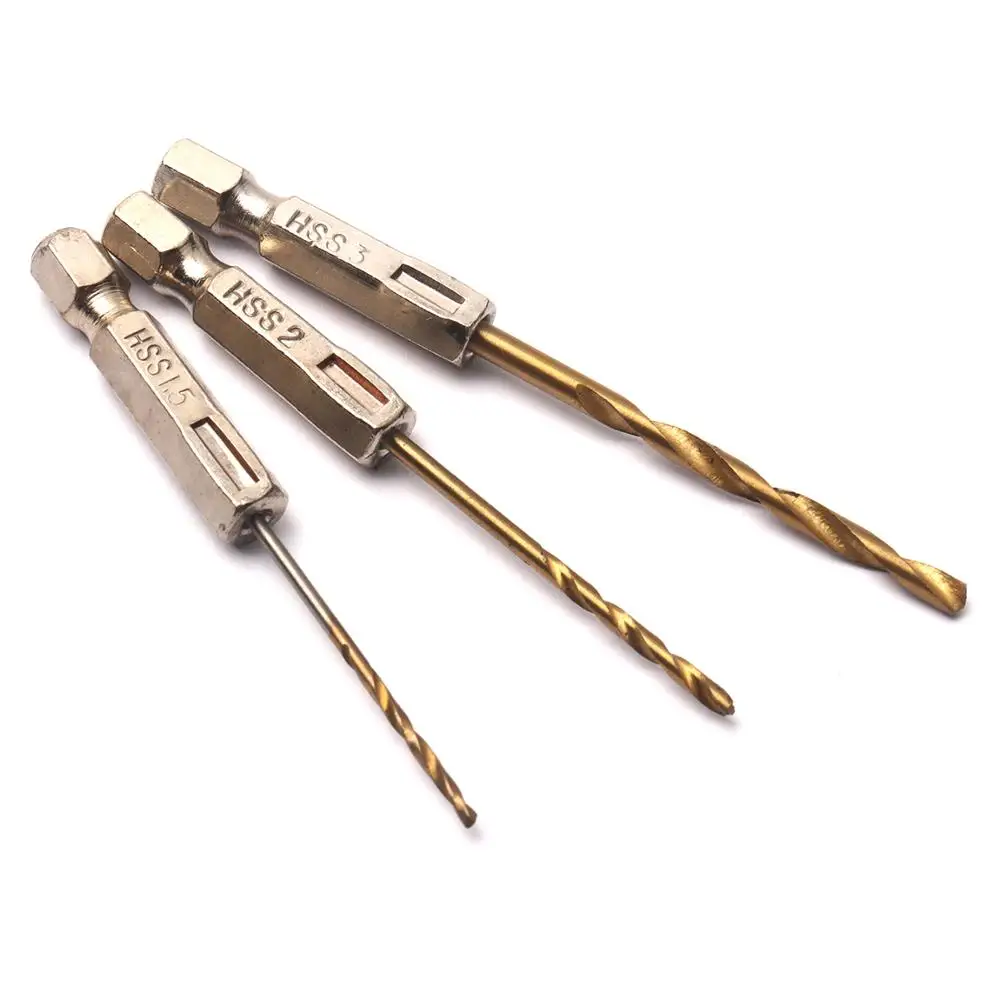 1Pcs 1.5Mm 2Mm Titanium Hss Coated Boor 1/4 Hex Schacht Spiraalboor Bit Hoge Snelheid Staal voor Hout Plastic Boren Tool