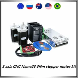 Il kit motore passo-passo CNC Nema23 57 a 3 assi include 3 pezzi 3Nm 425oz. Nel motore 3 pezzi driver 1 pz 350w36v alimentatore scheda MACH3