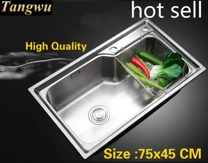 

Free shipping Apartment high quality standard kitchen single trough sink vogue 304 stainless steel big hot sell 750x450 MM