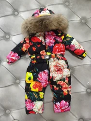 70cm-150cm Raccoon fur Hood 2021 winter jacket child White Duck Down coat overall children snowsuit girl outerwear jumpsuits