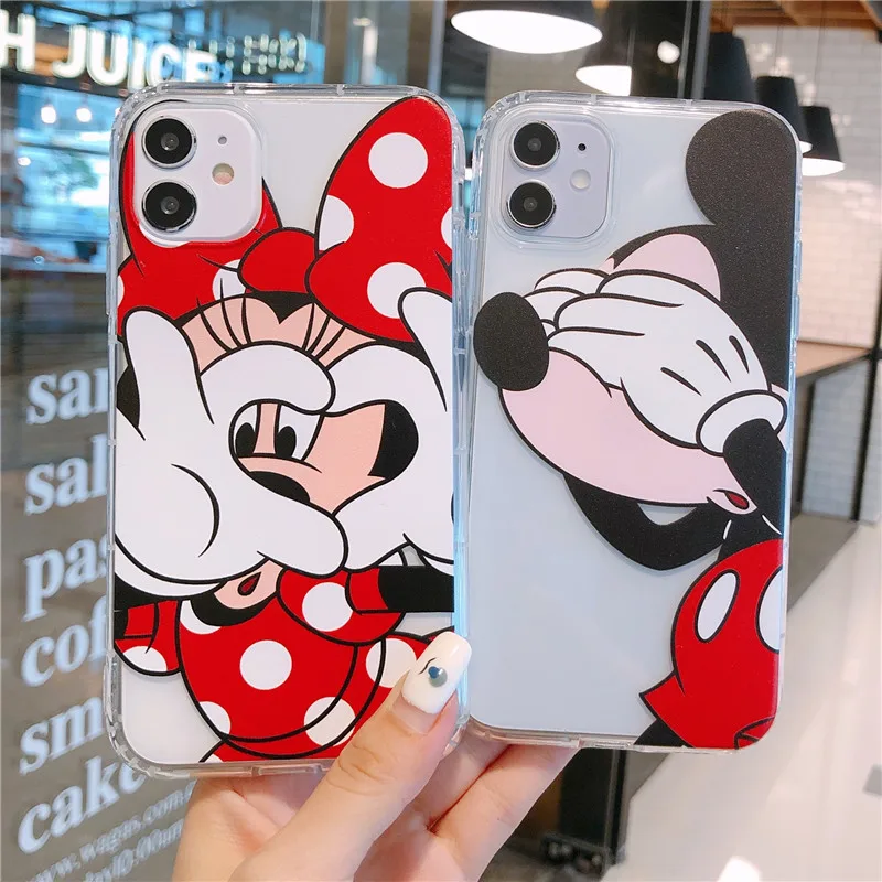 Capa de silicone para iphone, capinha da moda com desenhos, mickey, minne, para iphone 12, 11 pro, max, x, xr, xs, max, 7, 8, 6s, plus, se, à prova de choque, macia