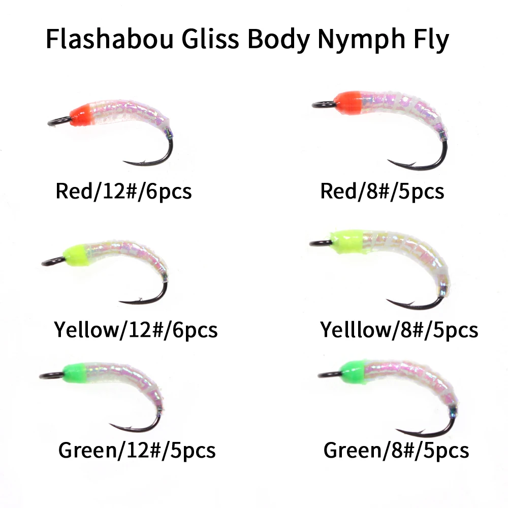 Vampfly 32pcs Fly Set UV Fluo Flashabou Gliss Body Nymph Worms Bug Fly W/ Waterproof Box Trout Perch Fishing Fly Lure