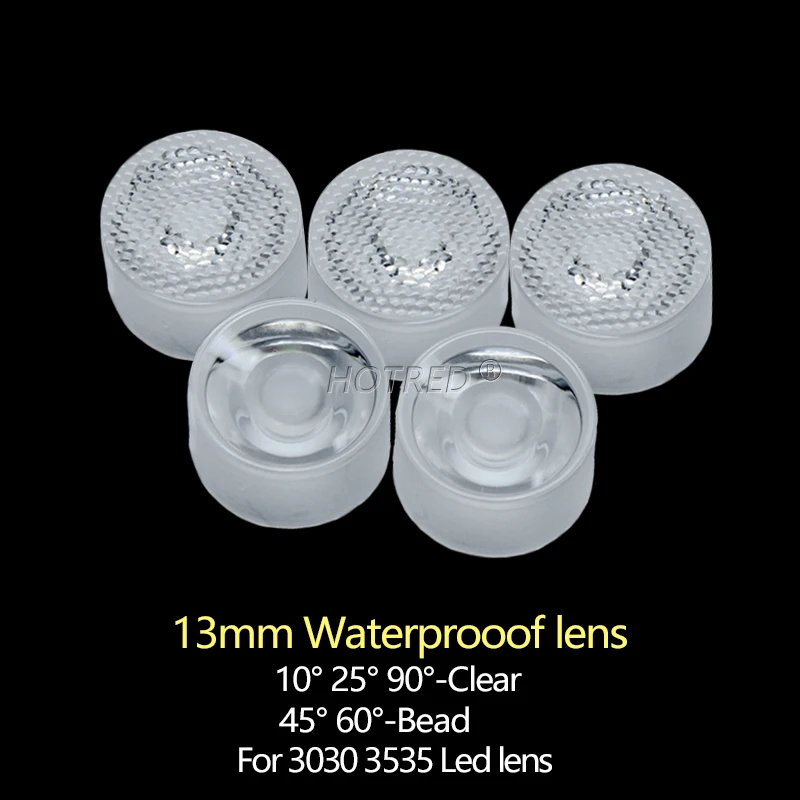 100pcs 13mm 1W 3W 5W 3535 XPE LED Lens Waterproof 10 25 45 60 90 Degree SMD 3535 3030 XPE2 XPG2 XTE Plano Reflector Collimator