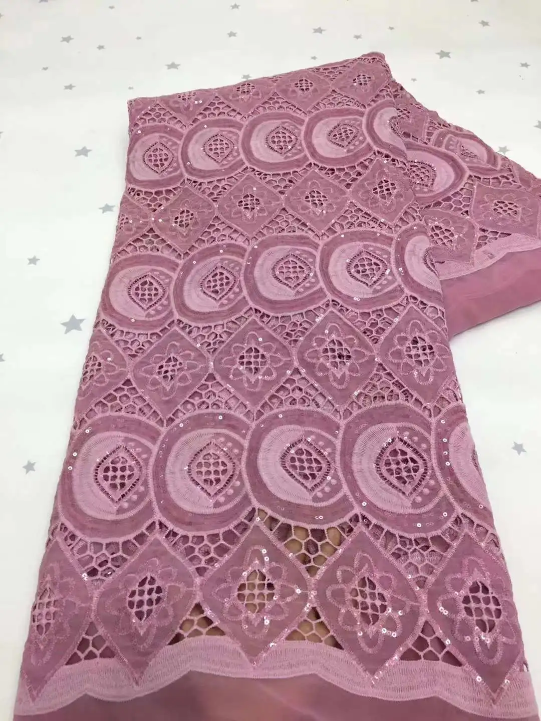 

Pink Nigerian Guipure lace water soluble fabric 2021 high quality embroidered african cord lace mesh fabric for party KXX21145
