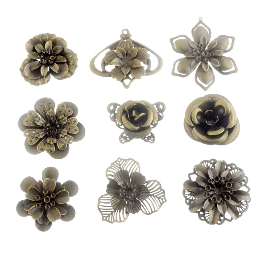 2Pcs Antique Bronze Filigree Flower Embellishment Metal Crafts Gift Decoration DIY Findings