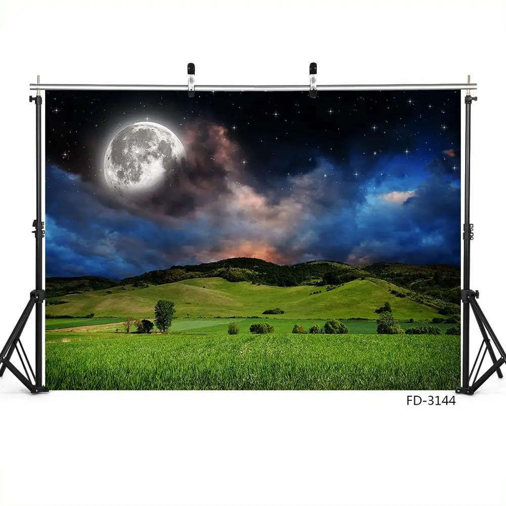 Starry Sky Full Moon Grassland Photo Backdrop Customized Backgrounds for Baby Children Portrait Photography Props Photoshoot