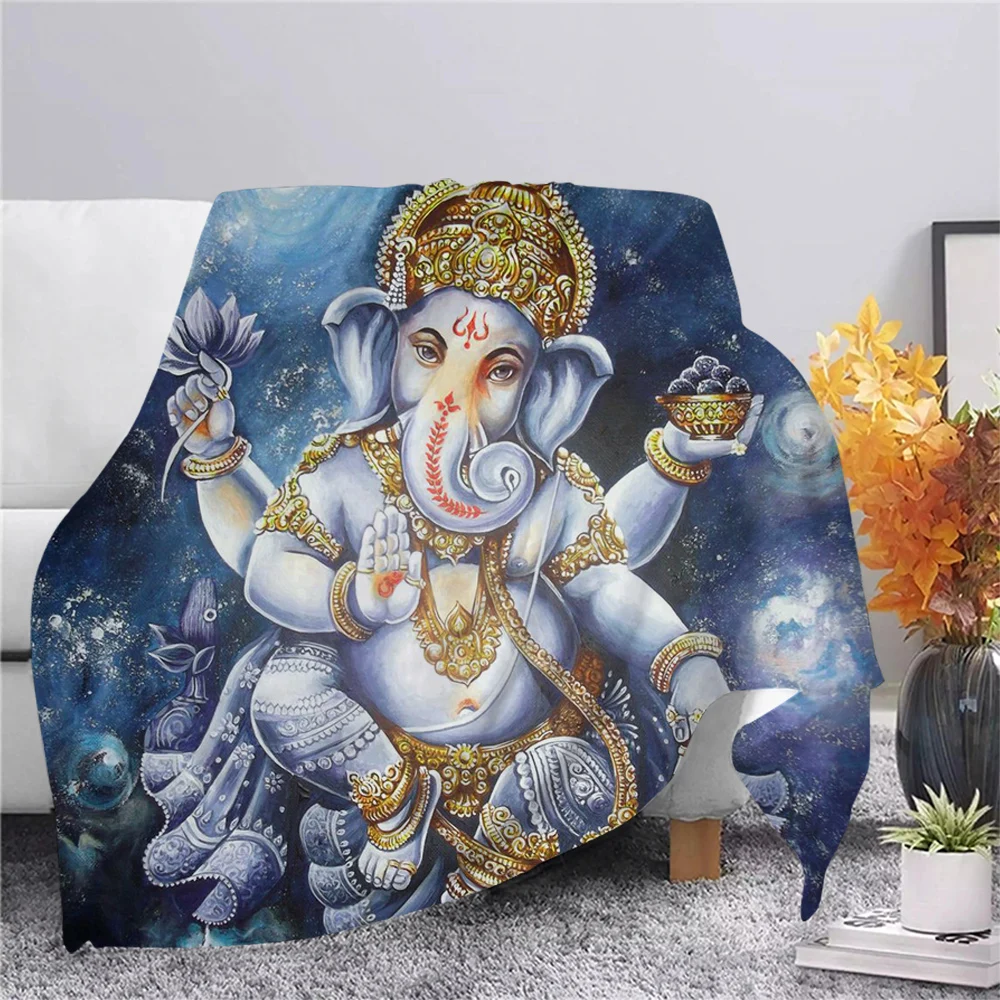 

CLOOCL Hindu God Ganesha Flannel Blanket Print Lord Ganesha Warm Throws Blanket Hiking Picnic Blanket Office Nap Sherpa Blanket