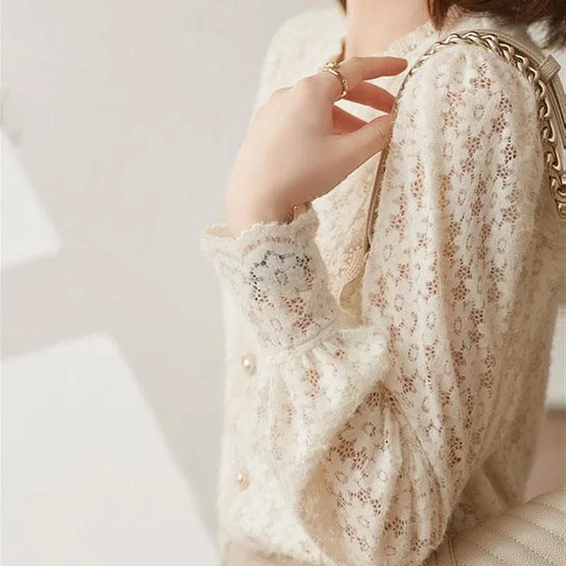 Blouse Women Elegant Slim All-match Lace Patchwork Leisure French Style Stylish Comfortable Female Simple See Through Streetwear