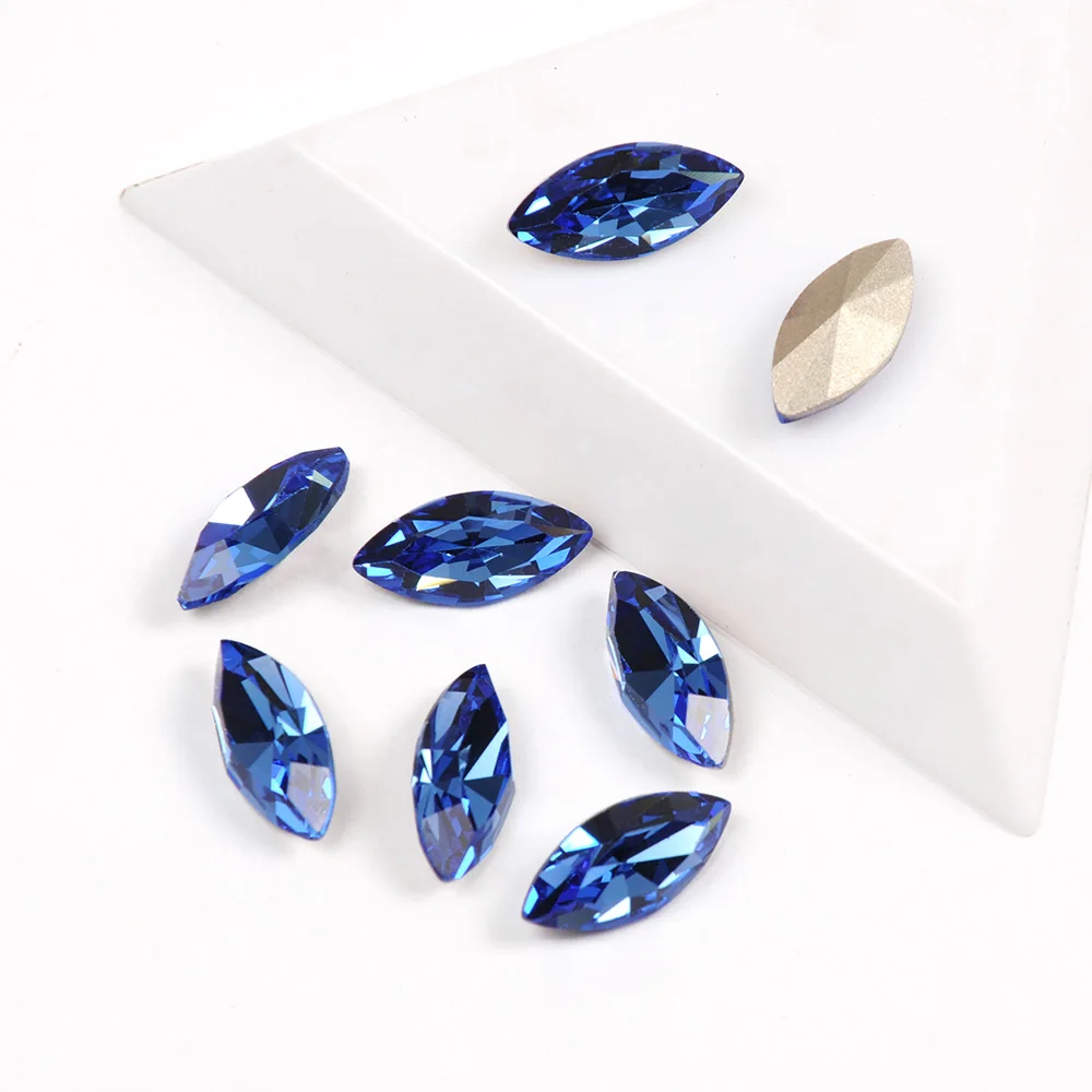 CTPA3bI Sapphire Navette Glass Rhinestones With Claw Horse Eyes Crystal Stones Strass Diamond Beads For Clothes Dancing Dress
