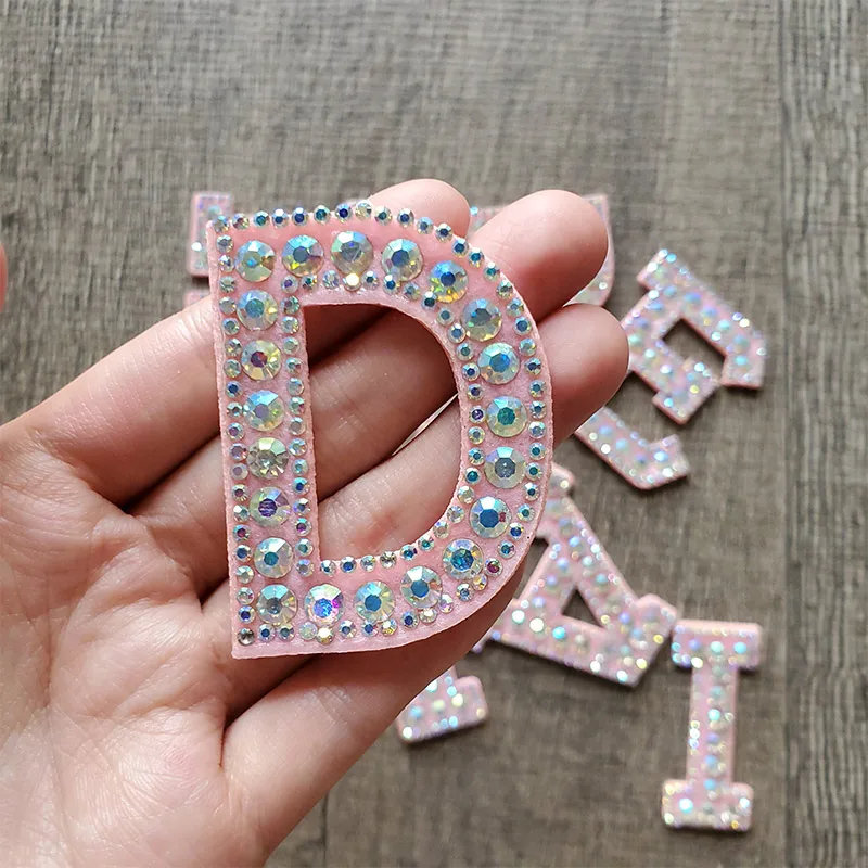 Pink A-Z Letter Rhinestone Alphabet Applique 3D Iron On Patch Clothing Badge Apparel Clothes Bag Shoe Garment Embroidery Patches